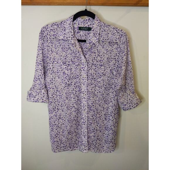 Lauren by Ralph Lauren Tops - Lauren Ralph Lauren Purple Floral Button Down Shirt Size M Watercolor Print Top